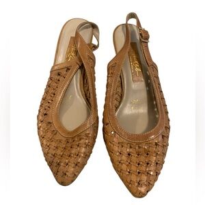 Vintage Hunt Club Woven Leather Slingback Heels | Made in Brazil | 7.5M